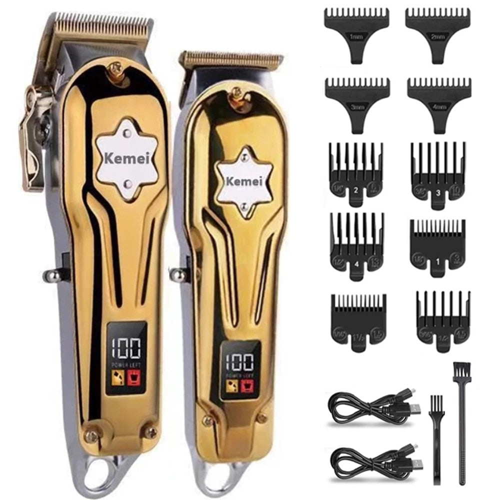 KM-2011 Full Metal Barber Shop Set Professional Hair Clipper Men Electric Beard Hair Trimmer Rechargeable Haircut Machine 2000mA